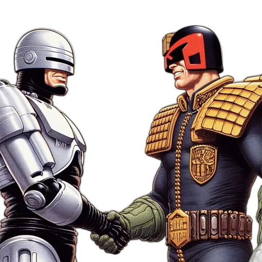 comic book art, concept art, robocop, judge transparent PNG cut-out