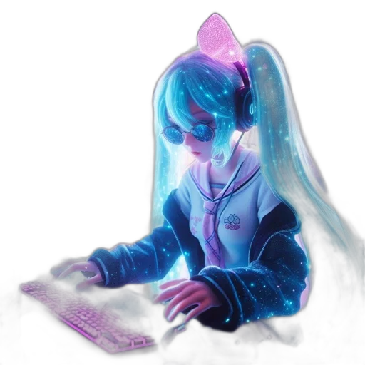 robot, staff, creature, vaporwave transparent PNG cut-out