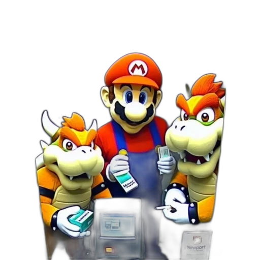 3d render, concept art, mario, bowser transparent PNG cut-out