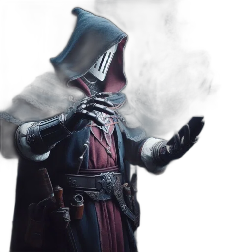 mask, jacket, staff, sword transparent PNG cut-out