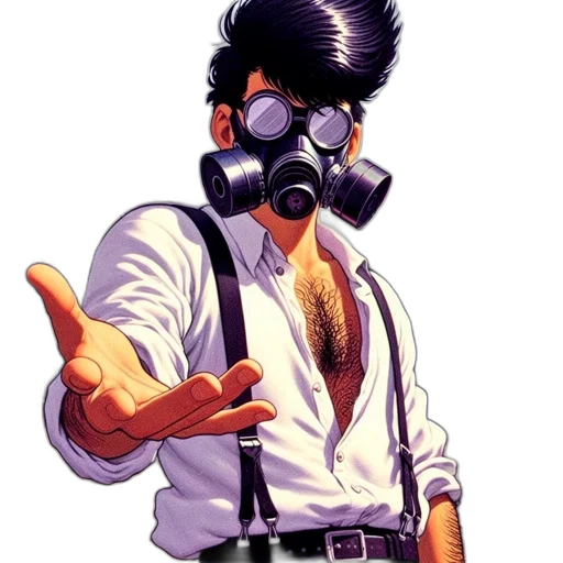 mask, staff, concept art, cyberpunk transparent PNG cut-out