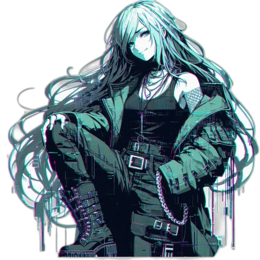 jacket, staff, hair, weapon transparent PNG cut-out