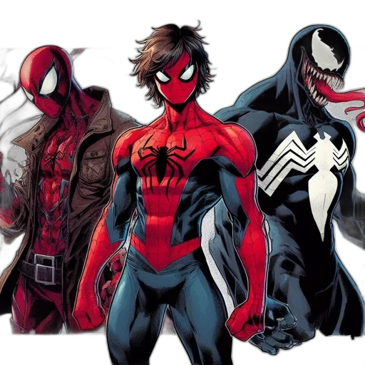 comic book art, concept art, cartoon, three transparent PNG cut-out
