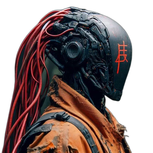 robot, mask, hair, jacket transparent PNG cut-out
