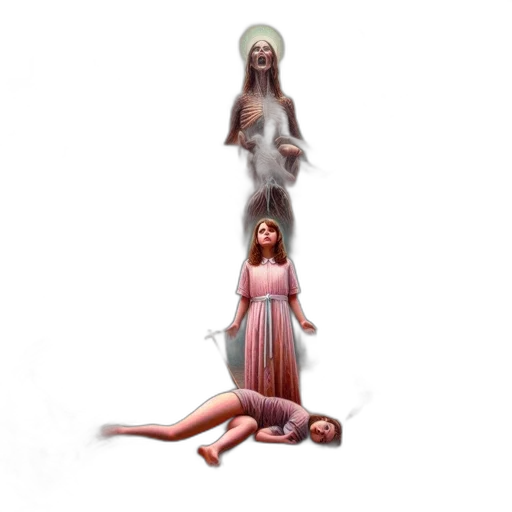 dress, creature, hair, staff transparent PNG cut-out