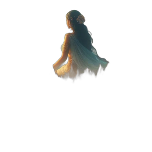 dress, hair, creature, staff transparent PNG cut-out