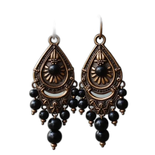 jewelry, bronze, earrings, black transparent PNG cut-out