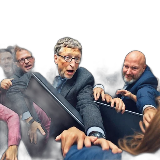 concept art, man, laptop, crowded transparent PNG cut-out