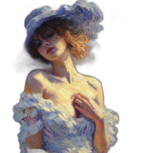 dress, hat, oil painting, photorealistic transparent PNG cut-out