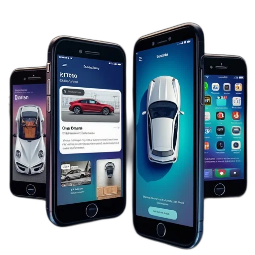 car, four, screens, showing transparent PNG cut-out