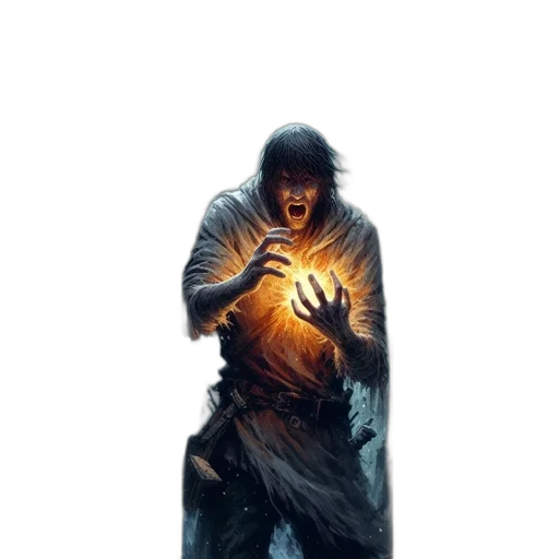 jacket, creature, staff, sword transparent PNG cut-out