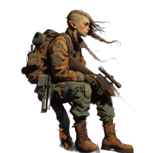 jacket, weapon, staff, hair transparent PNG cut-out