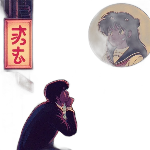 concept art, anime, watercolor, vaporwave transparent PNG cut-out