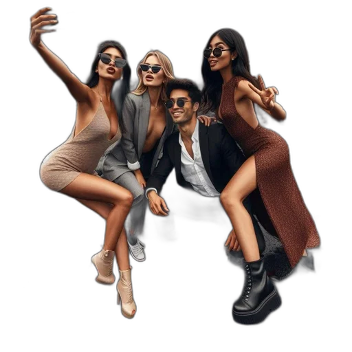cartoon, concept art, foursome, including transparent PNG cut-out