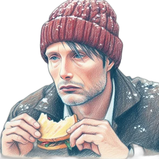 food, face, hat, jacket transparent PNG cut-out