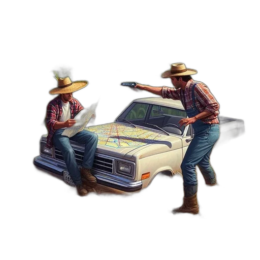 car, weapon, hat, jacket transparent PNG cut-out