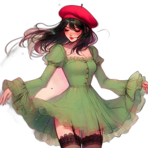 dress, hat, pixel art, watercolor transparent PNG cut-out