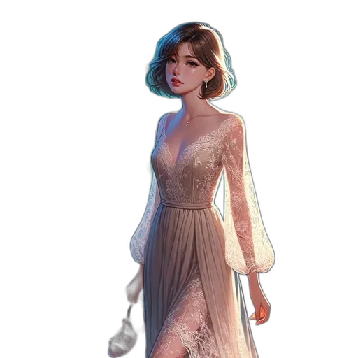 dress, staff, jewelry, concept art transparent PNG cut-out
