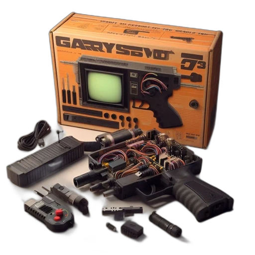 weapon, cyberpunk, box, labeled transparent PNG cut-out