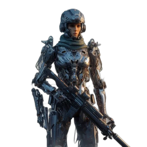 robot, weapon, concept art, 3d render transparent PNG cut-out