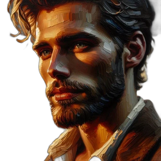 face, jacket, photorealistic, oil painting transparent PNG cut-out