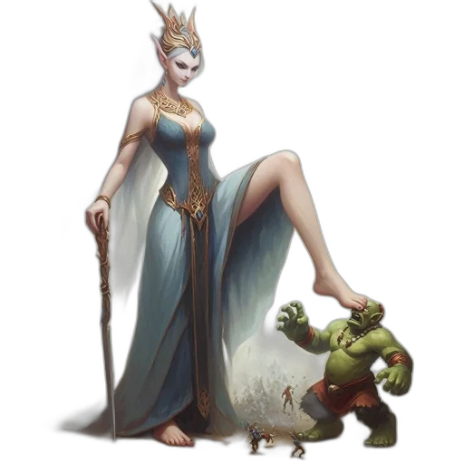 dragon, crown, dress, staff transparent PNG cut-out