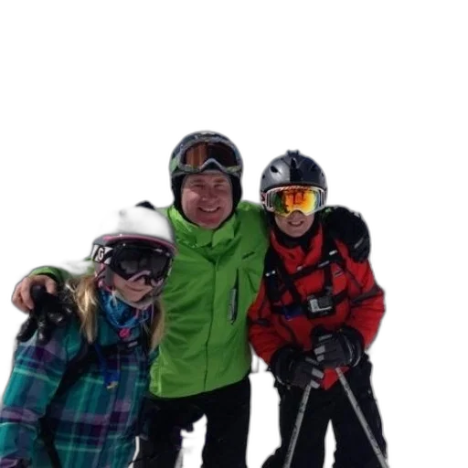 jacket, three, skiers, pose transparent PNG cut-out