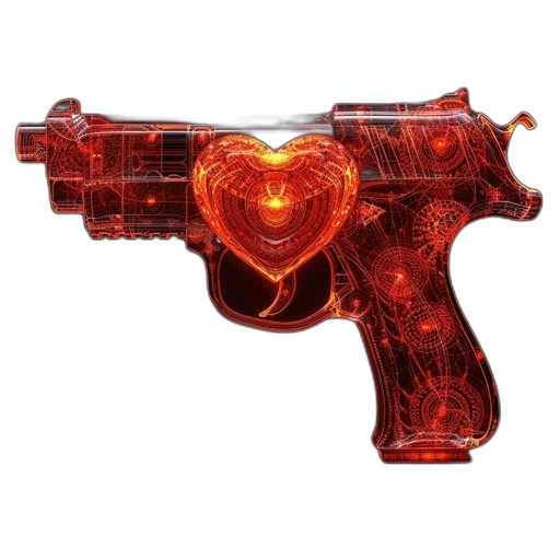 weapon, concept art, 3d render, neon-colored transparent PNG cut-out