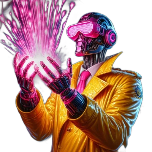 robot, jacket, mask, staff transparent PNG cut-out