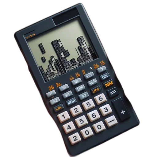 cyberpunk, dark-colored, calculator, white transparent PNG cut-out