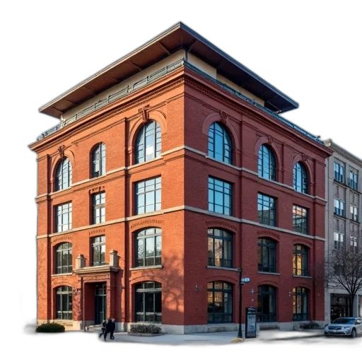 building, 3d render, city street, red transparent PNG cut-out
