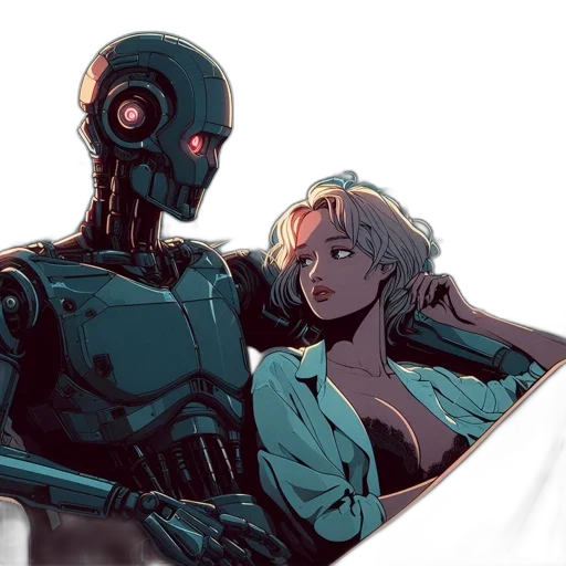 robot, cyberpunk, concept art, vaporwave transparent PNG cut-out