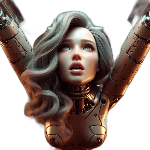 robot, face, concept art, 3d render transparent PNG cut-out