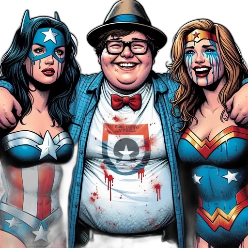 comic book art, three, characters, female transparent PNG cut-out