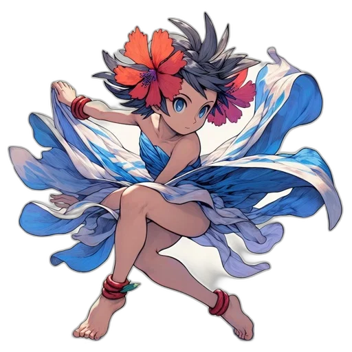 dress, flower, staff, creature transparent PNG cut-out
