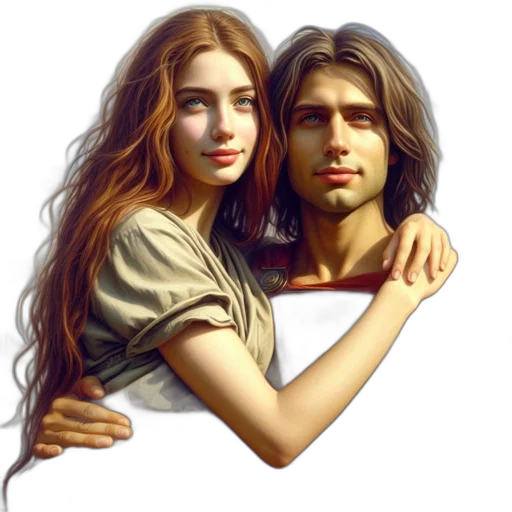 hair, face, photorealistic, oil painting transparent PNG cut-out