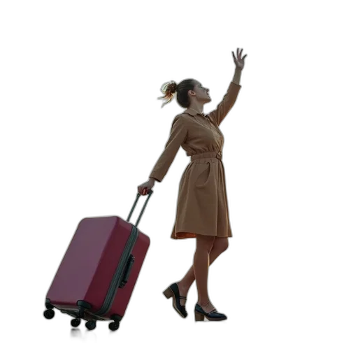 staff, woman, luggage, wheels transparent PNG cut-out