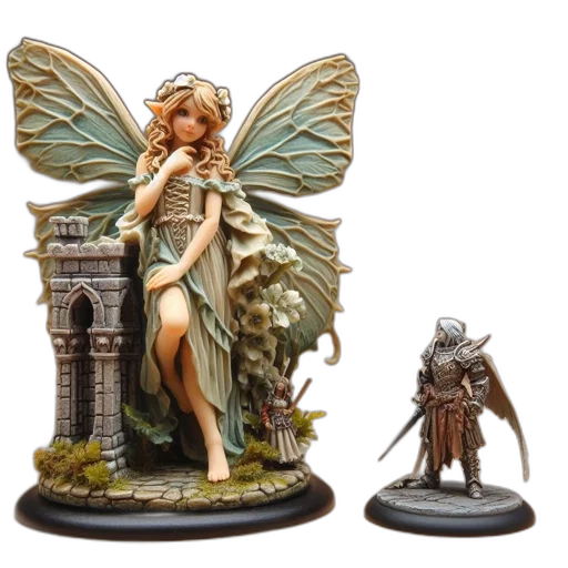 concept art, fantasy art, two, miniatures transparent PNG cut-out