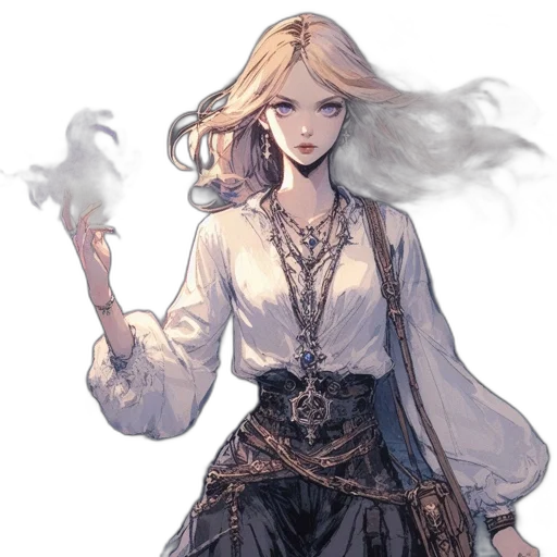 dress, staff, face, jewelry transparent PNG cut-out