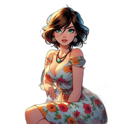 dress, jewelry, flower, face transparent PNG cut-out