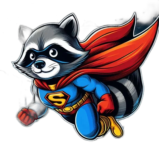 comic book art, concept art, anthropomorphic, raccoon transparent PNG cut-out