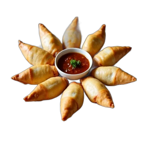 food, photorealistic, plate, samosas transparent PNG cut-out