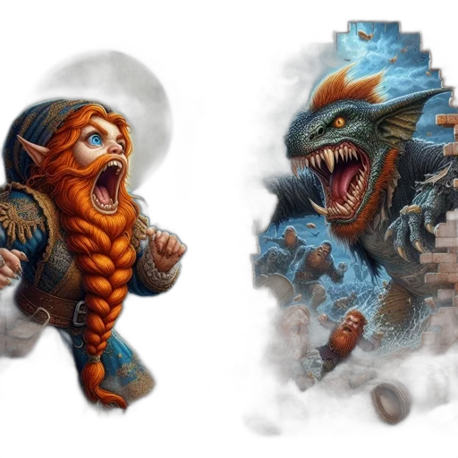 concept art, fantasy art, comic book art, two transparent PNG cut-out