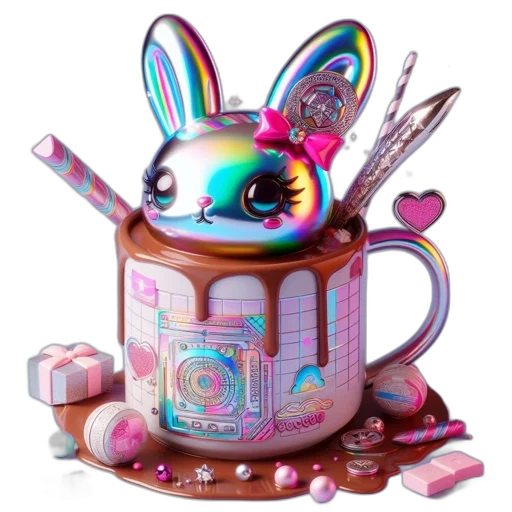 robot, jewelry, staff, vaporwave transparent PNG cut-out
