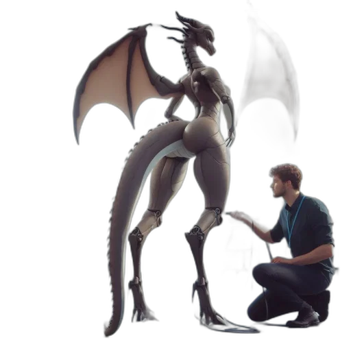 dragon, creature, staff, robot transparent PNG cut-out
