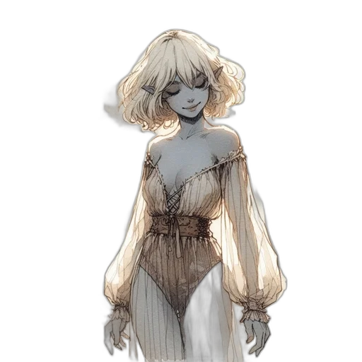 dress, creature, staff, hair transparent PNG cut-out