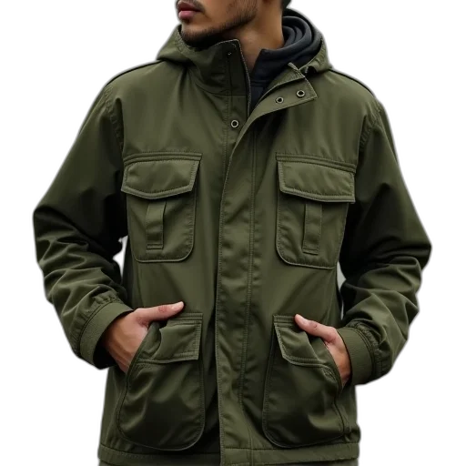 jacket, photorealistic, green, earth tones transparent PNG cut-out