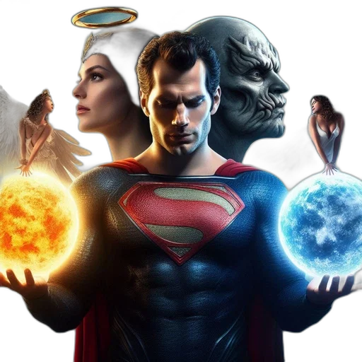 comic book art, concept art, superman, holds transparent PNG cut-out