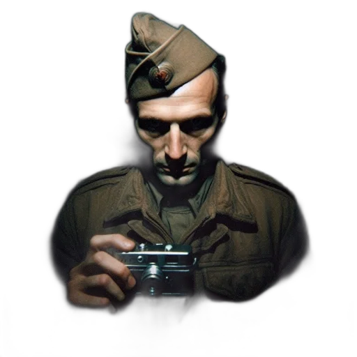 weapon, hat, face, jacket transparent PNG cut-out