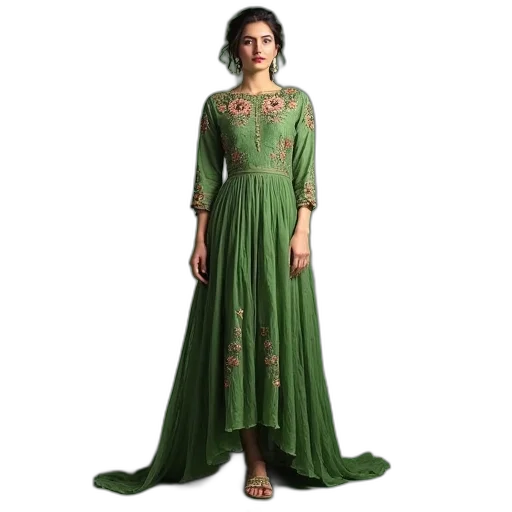dress, green, kurta, gown transparent PNG cut-out